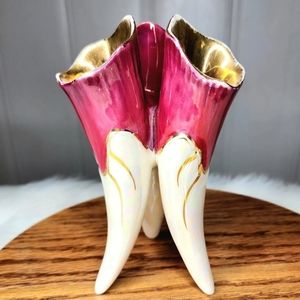 Vintage Pink Gold Lusterware Tricorn Vase Mid Century NO CHIPS
